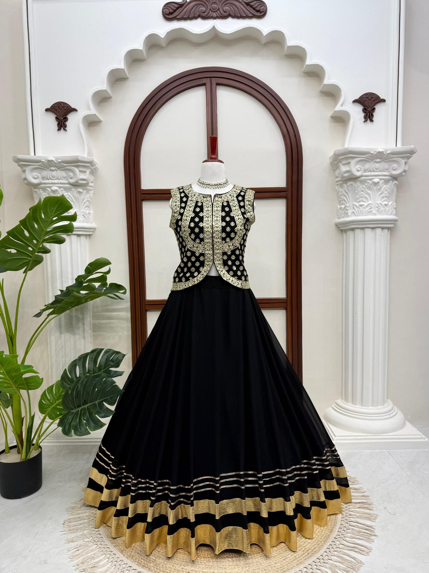 Faux Georgette Thread & Sequence Work Lehenga Set