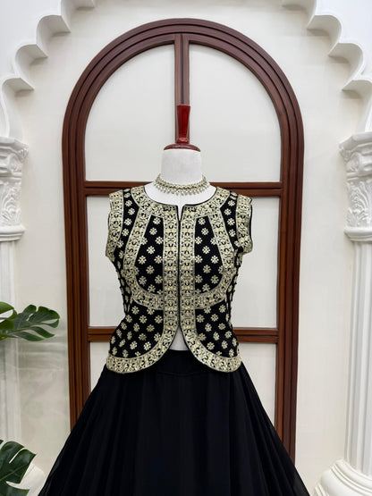 Faux Georgette Thread & Sequence Work Lehenga Set