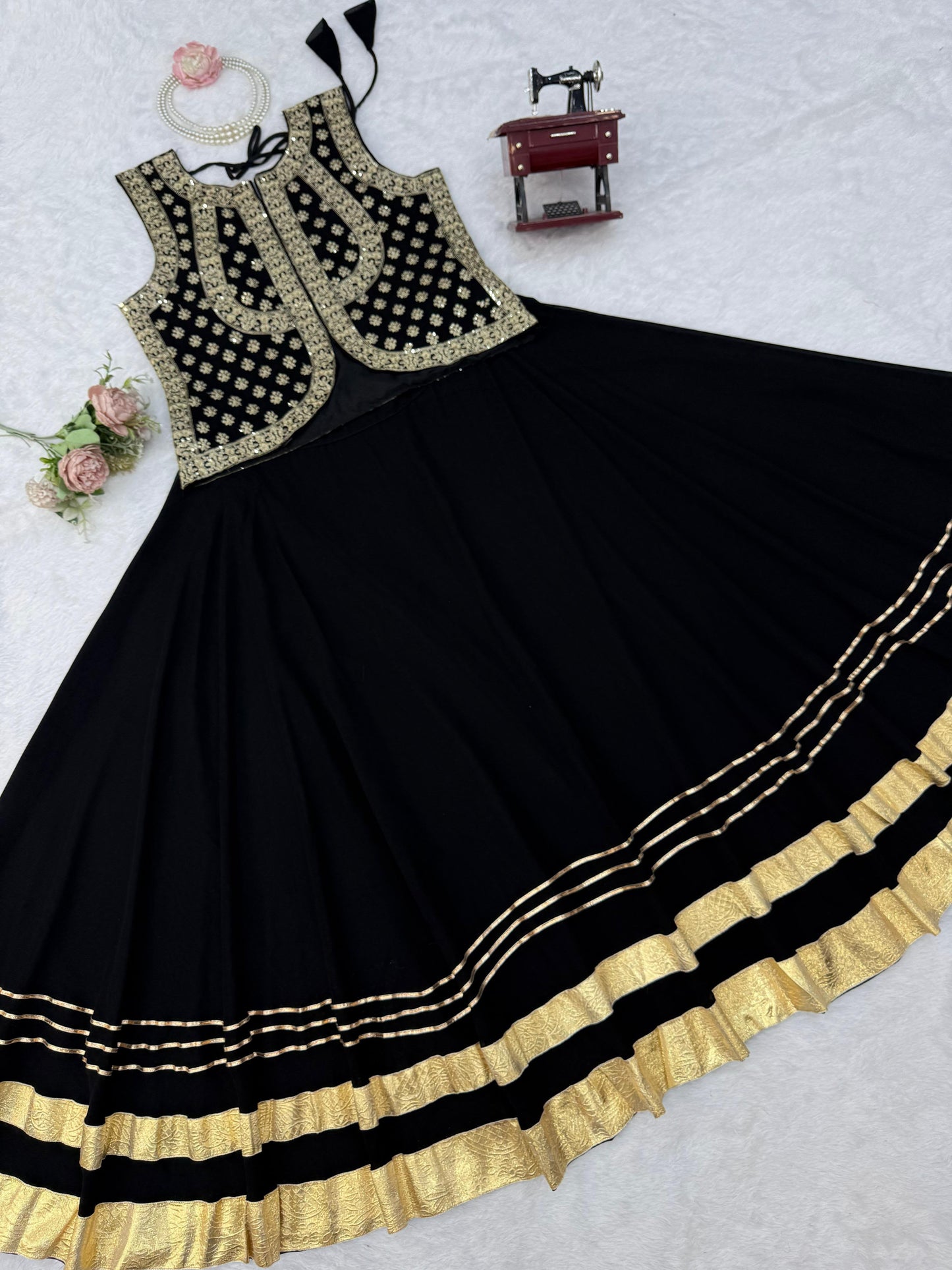 Faux Georgette Thread & Sequence Work Lehenga Set