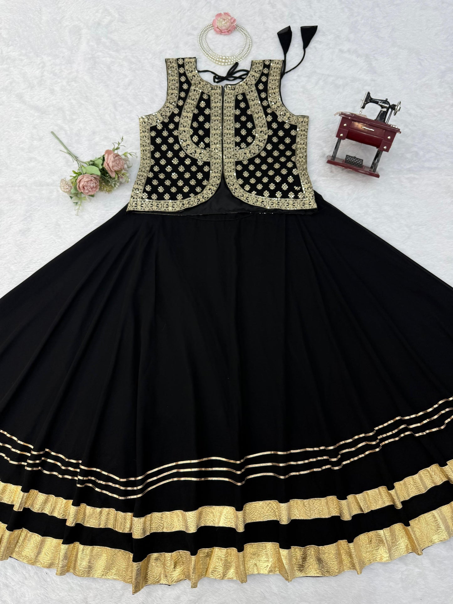 Faux Georgette Thread & Sequence Work Lehenga Set