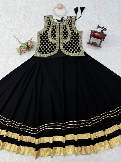 Faux Georgette Thread & Sequence Work Lehenga Set