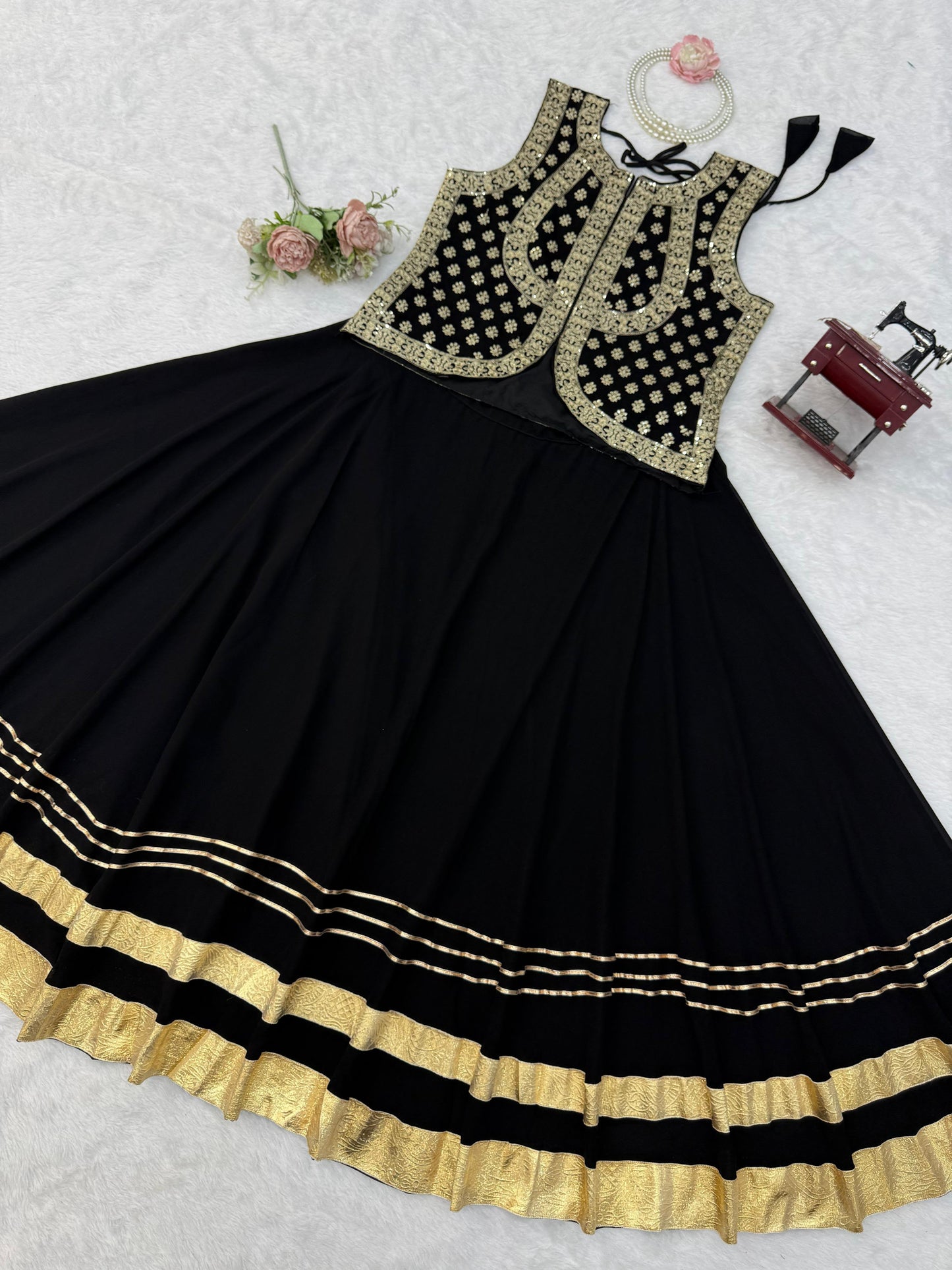 Faux Georgette Thread & Sequence Work Lehenga Set