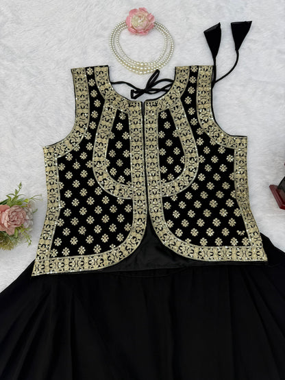 Faux Georgette Thread & Sequence Work Lehenga Set