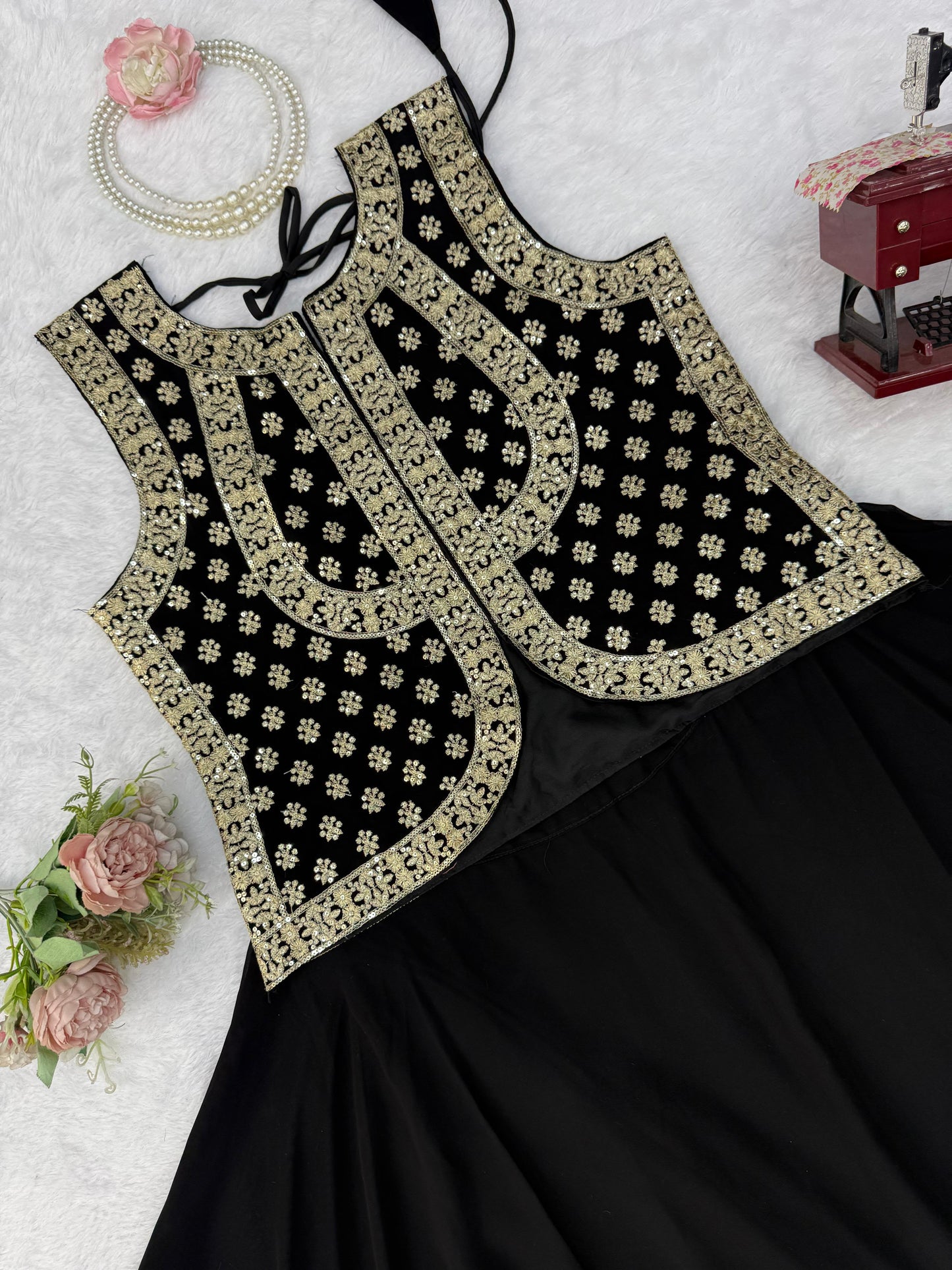 Faux Georgette Thread & Sequence Work Lehenga Set