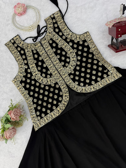 Faux Georgette Thread & Sequence Work Lehenga Set