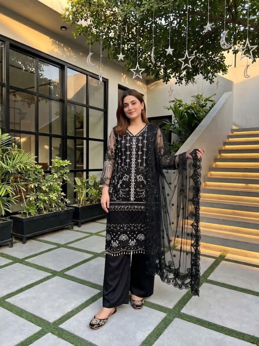 Designer Heavy Soft Net Sharara Suit Set with Pearl Handwork Dupatta