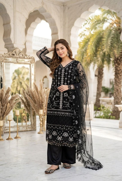 Designer Heavy Soft Net Sharara Suit Set with Pearl Handwork Dupatta