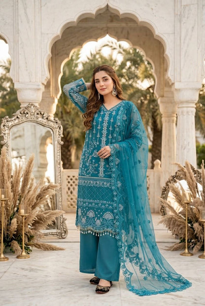 Designer Heavy Soft Net Sharara Suit Set with Pearl Handwork Dupatta