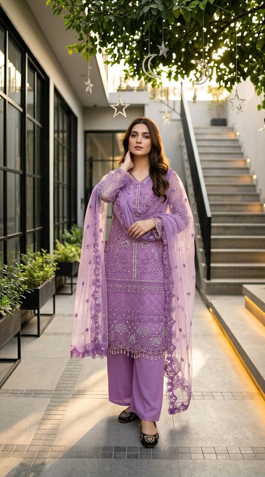 Designer Heavy Soft Net Sharara Suit Set with Pearl Handwork Dupatta