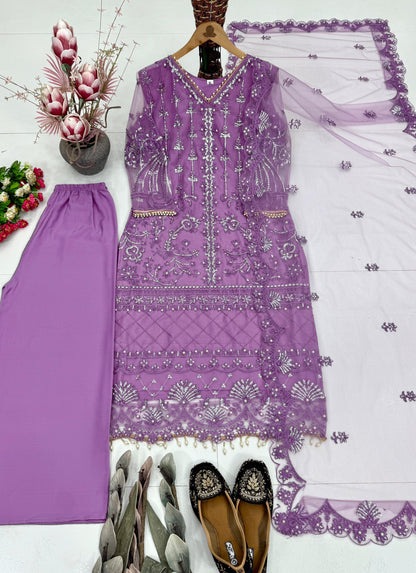 Designer Heavy Soft Net Sharara Suit Set with Pearl Handwork Dupatta