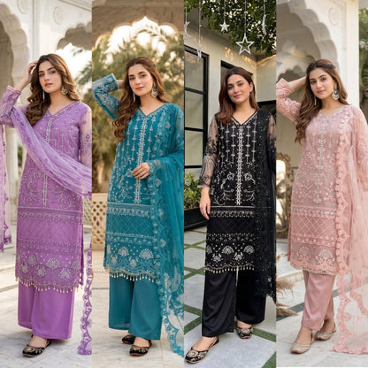 Designer Heavy Soft Net Sharara Suit Set with Pearl Handwork Dupatta