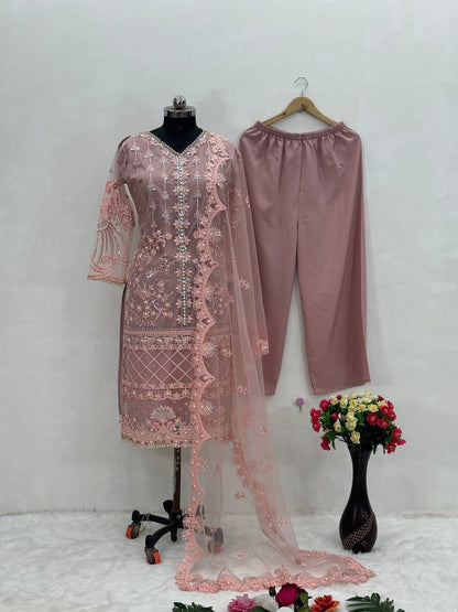 Designer Heavy Soft Net Sharara Suit Set with Pearl Handwork Dupatta