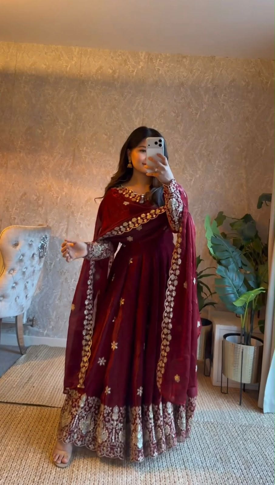 Fendy Silk Anarkali Set with Thread & Sequence Work Dupatta