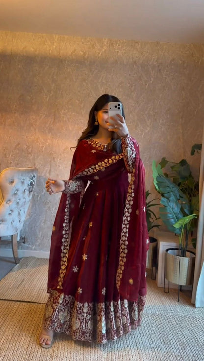 Fendy Silk Anarkali Set with Thread & Sequence Work Dupatta