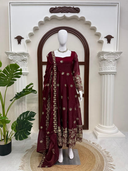 Fendy Silk Anarkali Set with Thread & Sequence Work Dupatta
