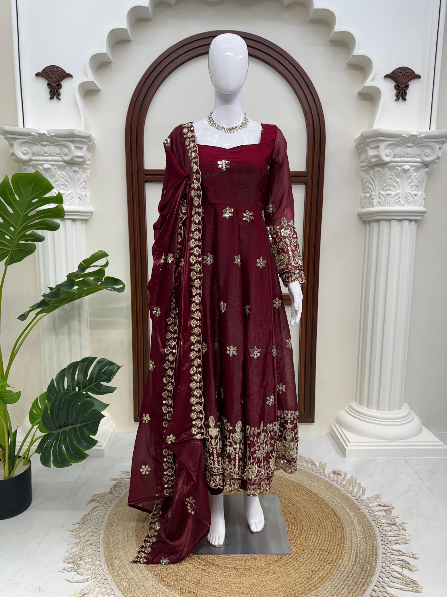 Fendy Silk Anarkali Set with Thread & Sequence Work Dupatta