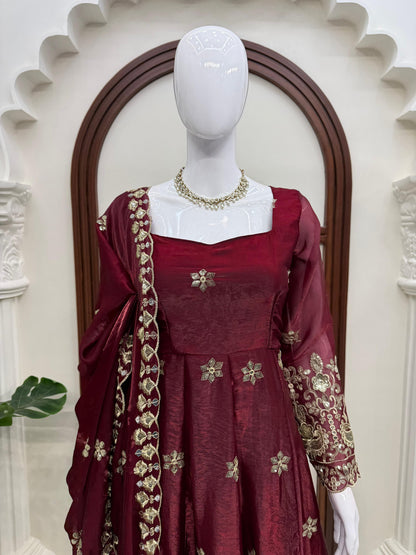 Fendy Silk Anarkali Set with Thread & Sequence Work Dupatta
