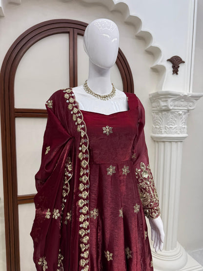 Fendy Silk Anarkali Set with Thread & Sequence Work Dupatta