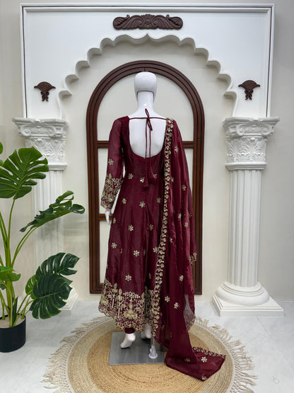Fendy Silk Anarkali Set with Thread & Sequence Work Dupatta