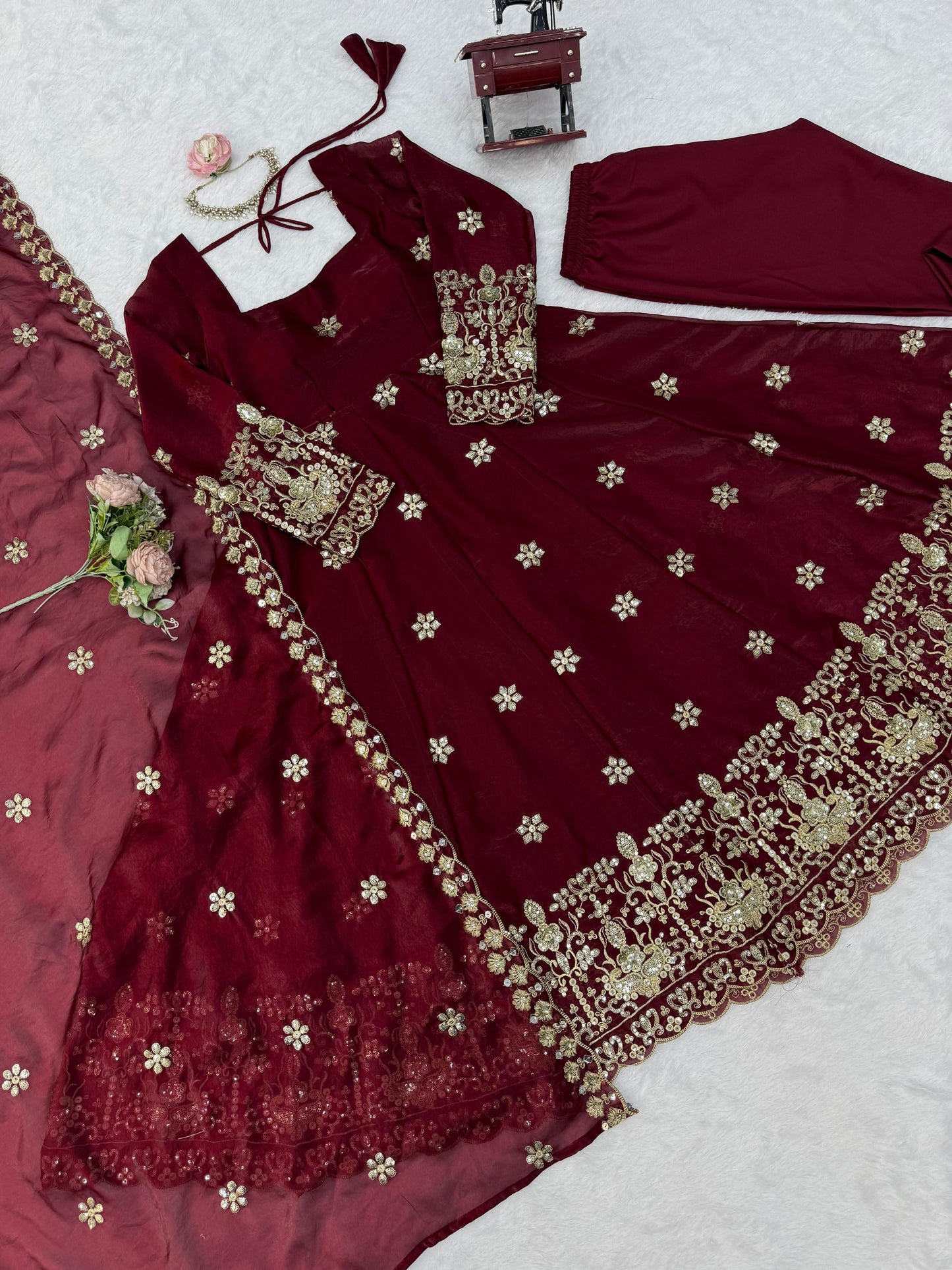 Fendy Silk Anarkali Set with Thread & Sequence Work Dupatta