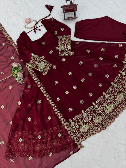 Fendy Silk Anarkali Set with Thread & Sequence Work Dupatta