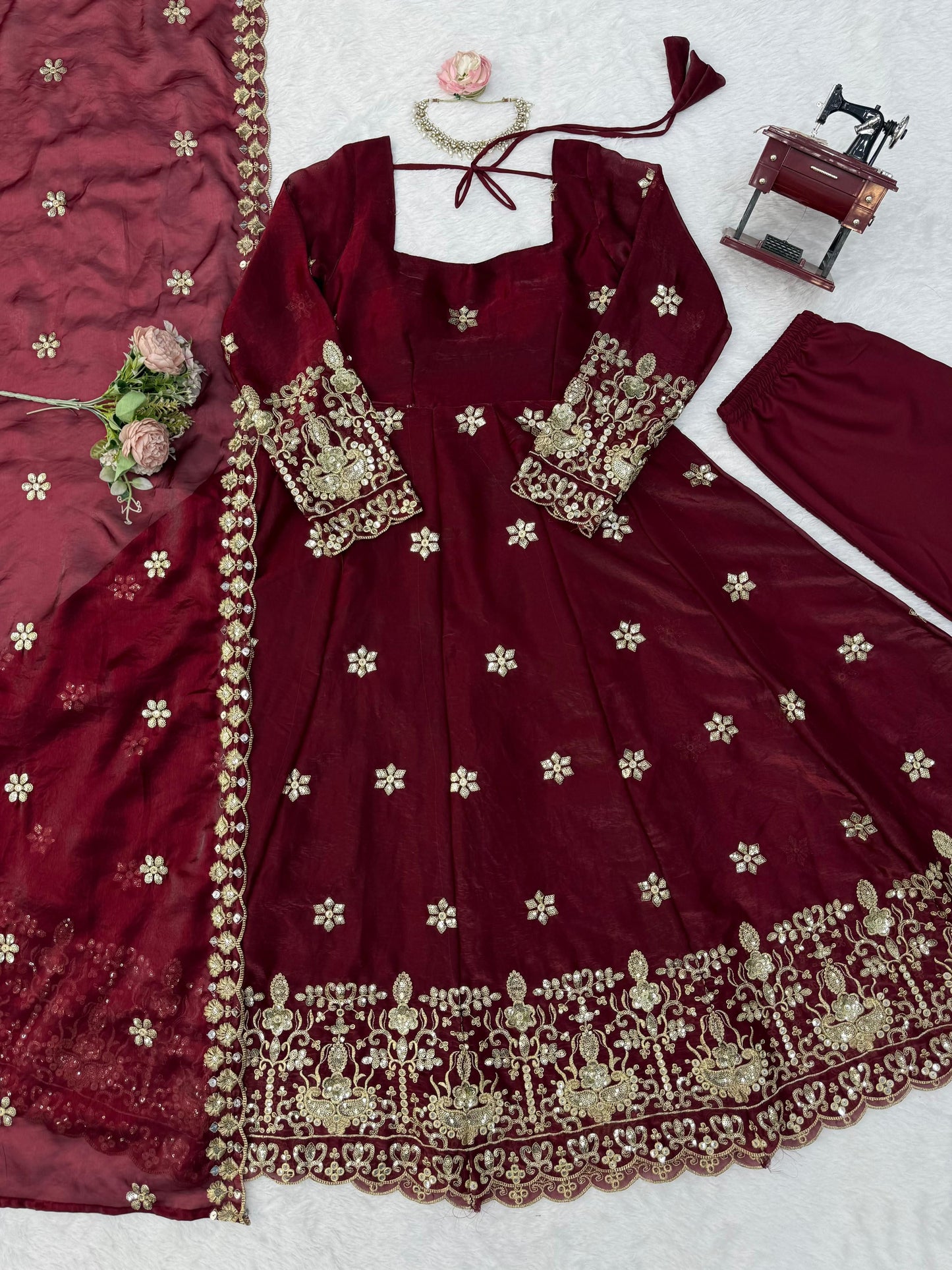 Fendy Silk Anarkali Set with Thread & Sequence Work Dupatta
