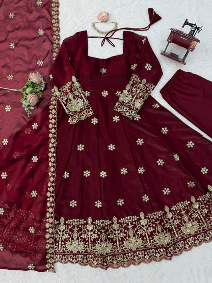 Fendy Silk Anarkali Set with Thread & Sequence Work Dupatta