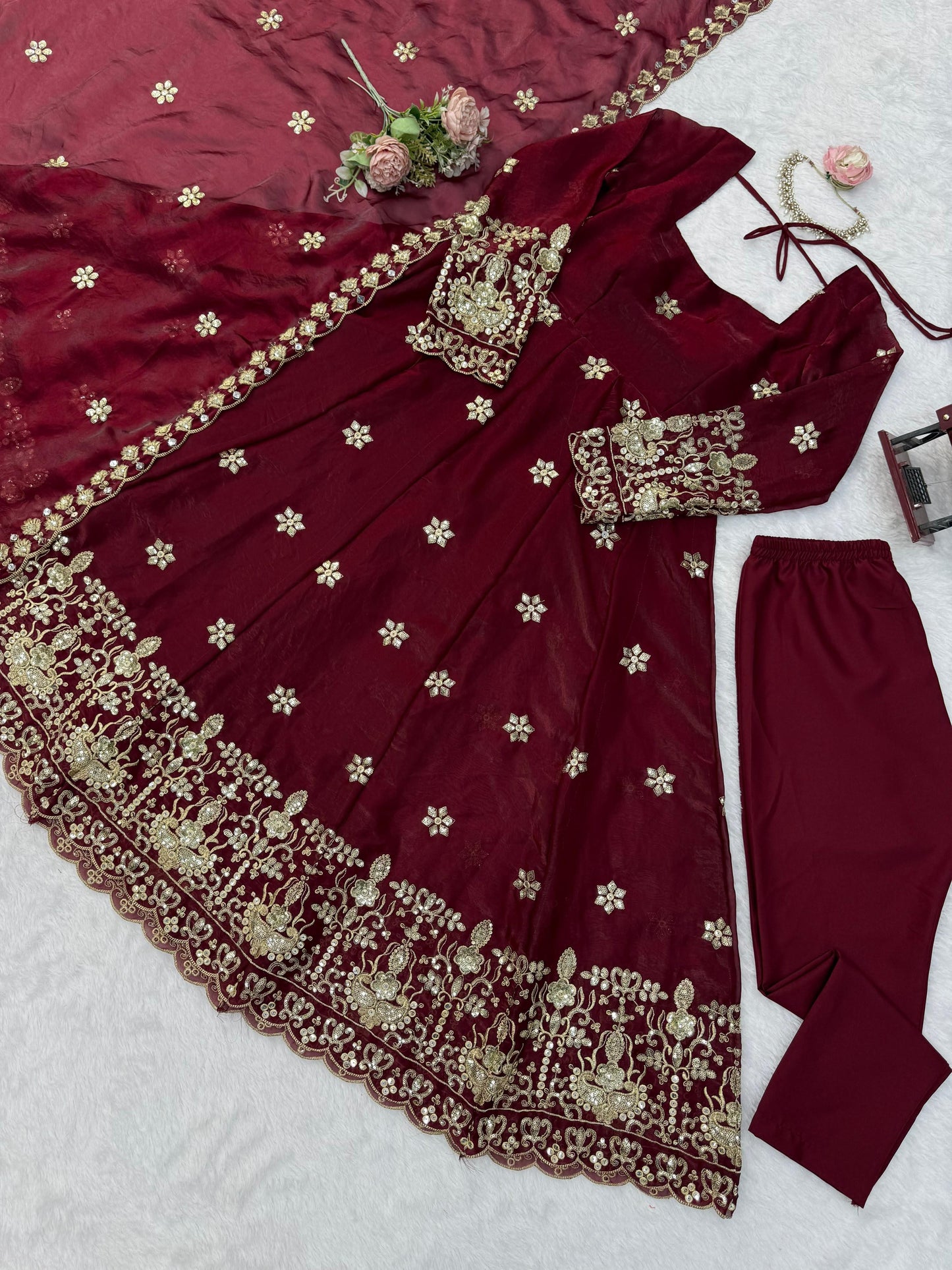 Fendy Silk Anarkali Set with Thread & Sequence Work Dupatta