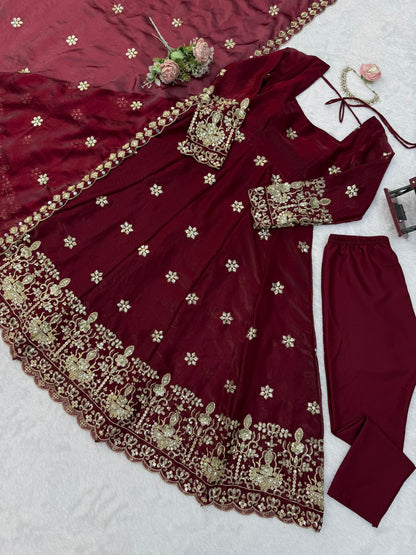 Fendy Silk Anarkali Set with Thread & Sequence Work Dupatta