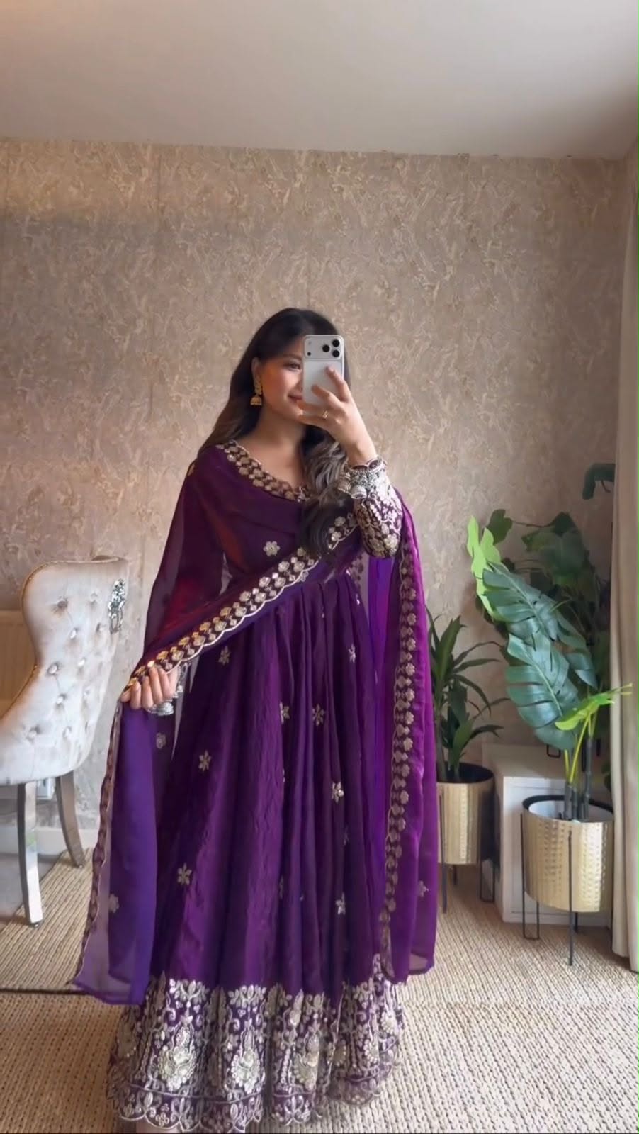 Fendy Silk Anarkali Set with Thread & Sequence Work Dupatta