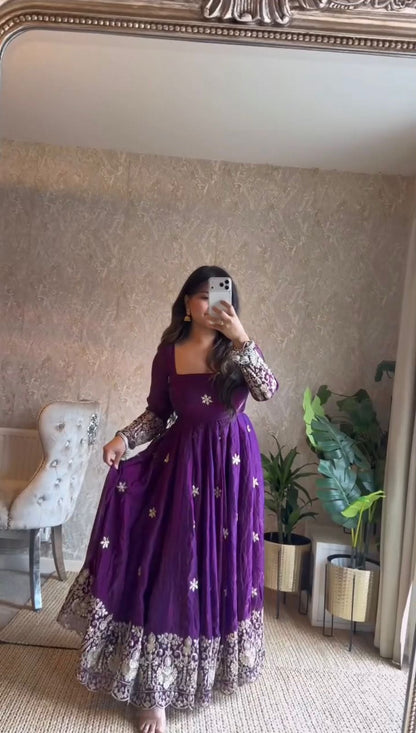 Fendy Silk Anarkali Set with Thread & Sequence Work Dupatta
