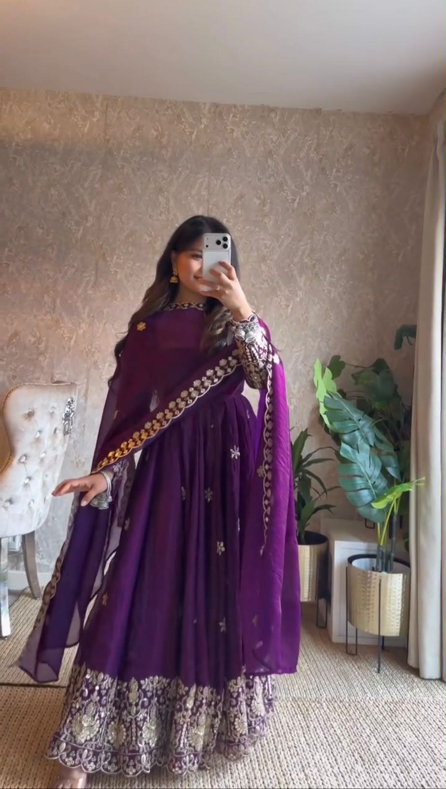 Fendy Silk Anarkali Set with Thread & Sequence Work Dupatta