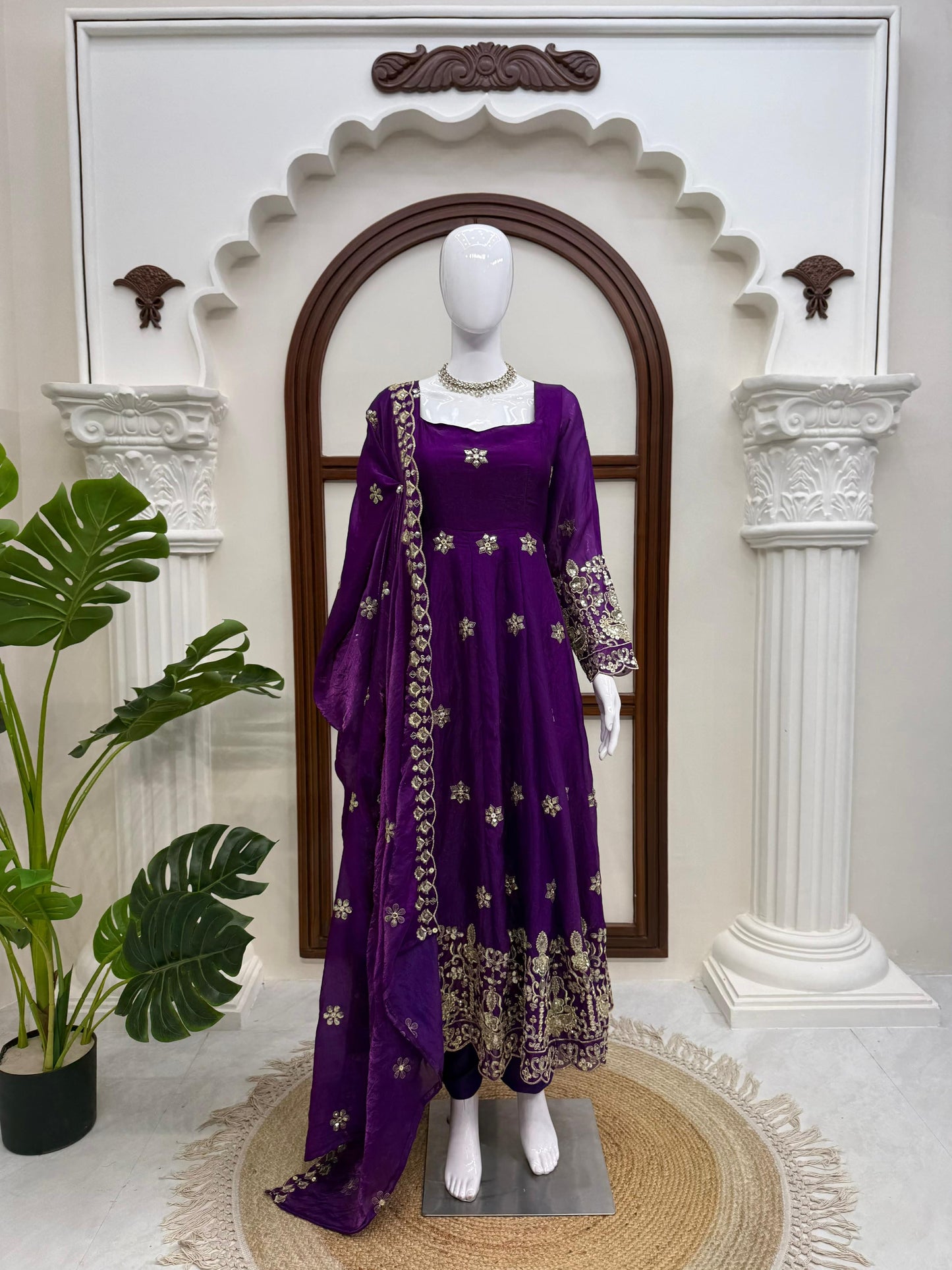 Fendy Silk Anarkali Set with Thread & Sequence Work Dupatta