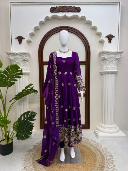 Fendy Silk Anarkali Set with Thread & Sequence Work Dupatta