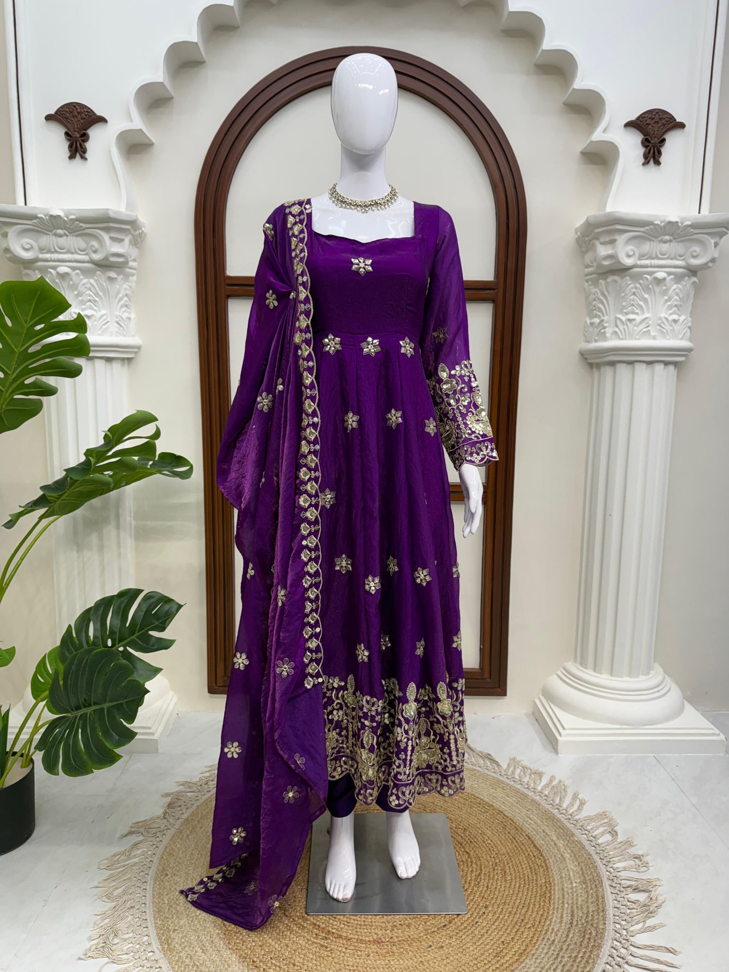 Fendy Silk Anarkali Set with Thread & Sequence Work Dupatta