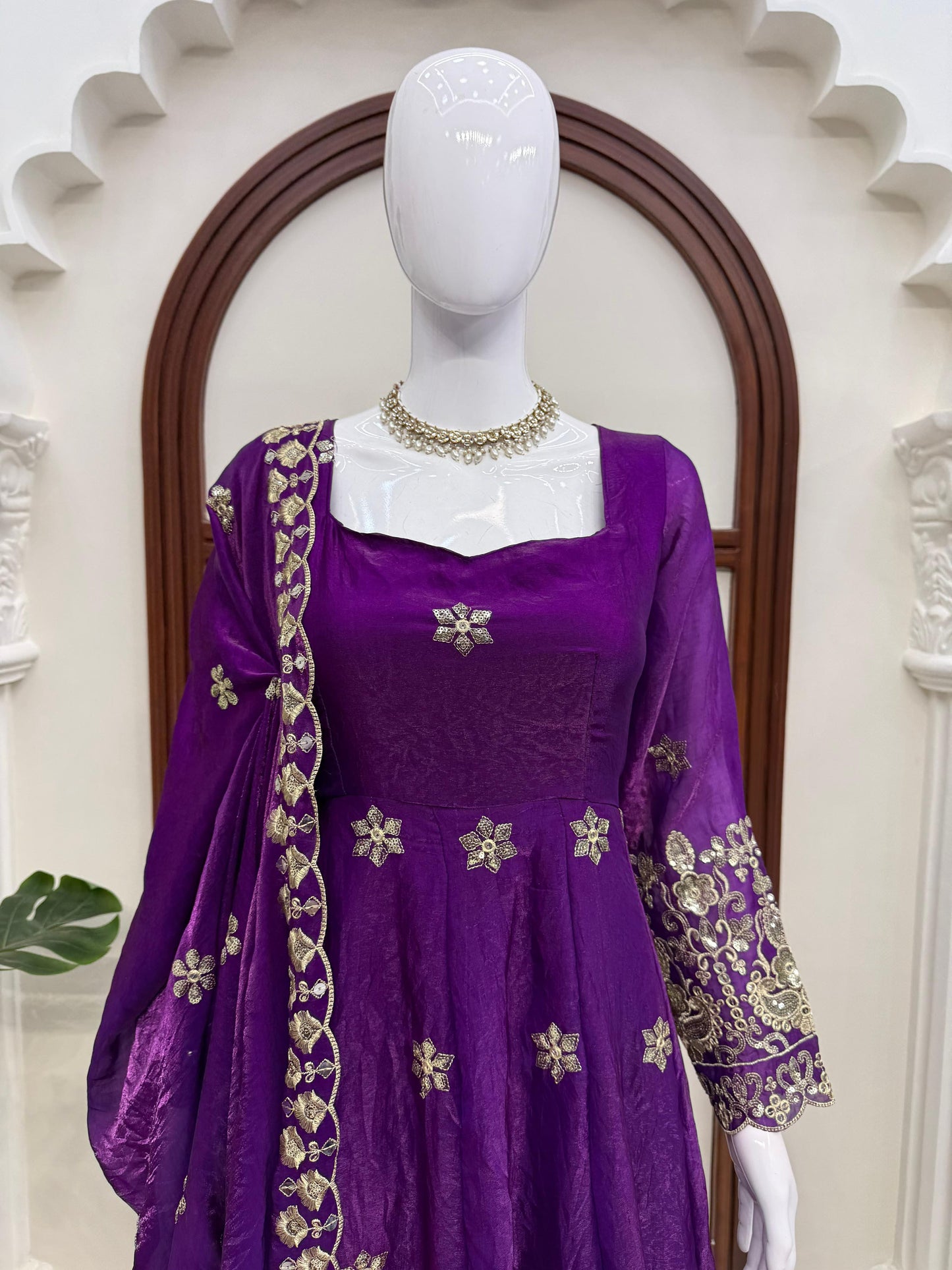 Fendy Silk Anarkali Set with Thread & Sequence Work Dupatta