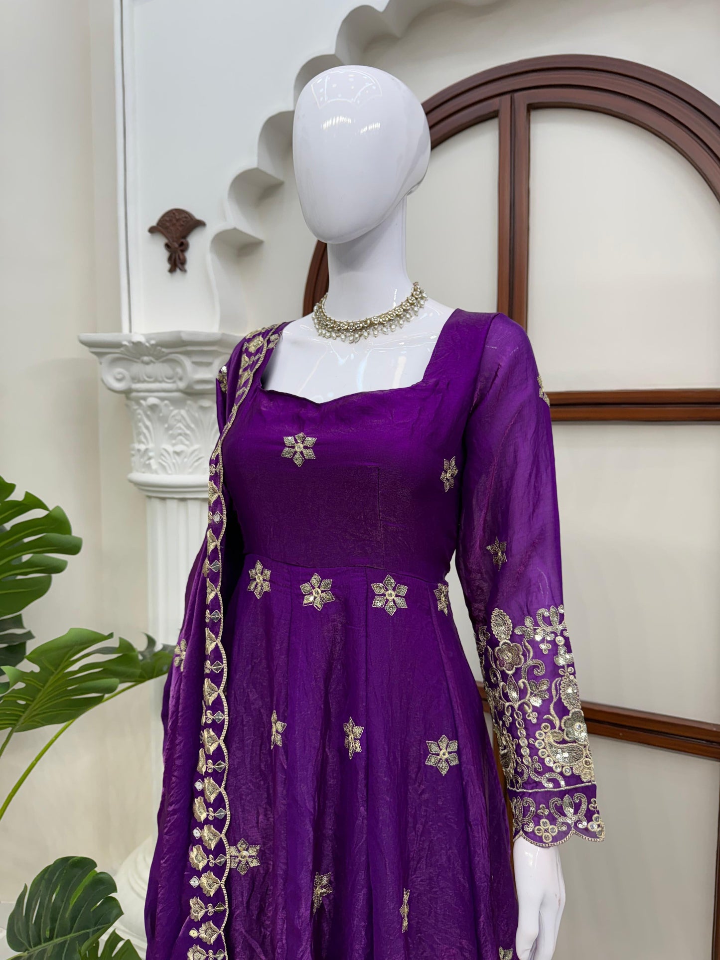 Fendy Silk Anarkali Set with Thread & Sequence Work Dupatta