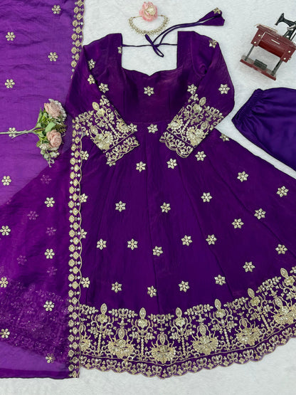 Fendy Silk Anarkali Set with Thread & Sequence Work Dupatta