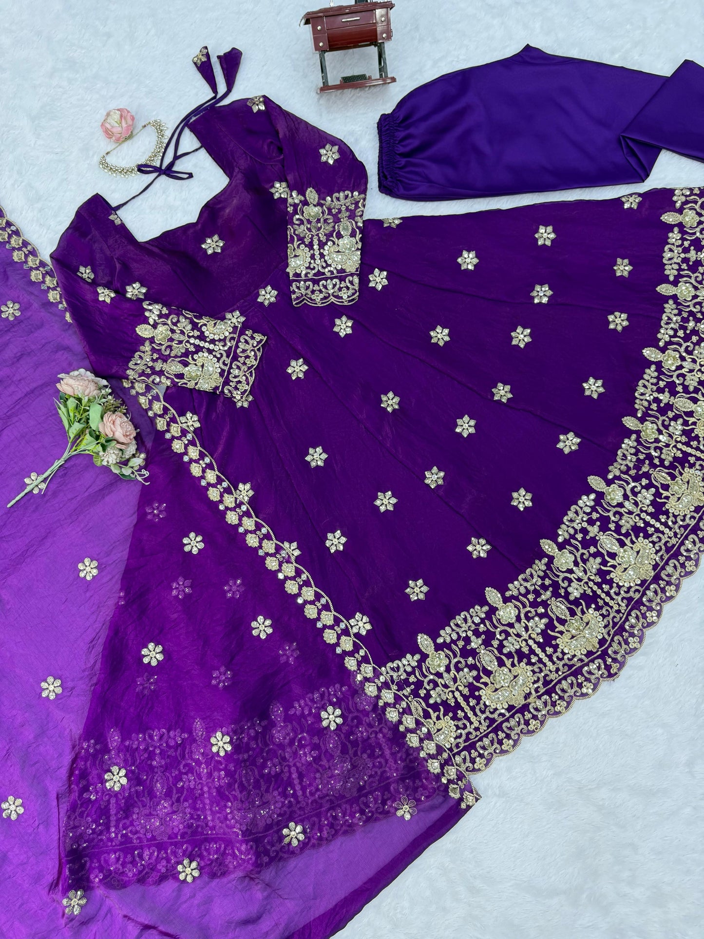 Fendy Silk Anarkali Set with Thread & Sequence Work Dupatta