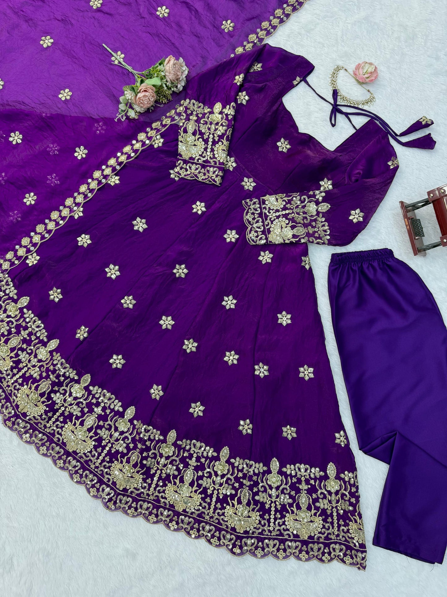 Fendy Silk Anarkali Set with Thread & Sequence Work Dupatta