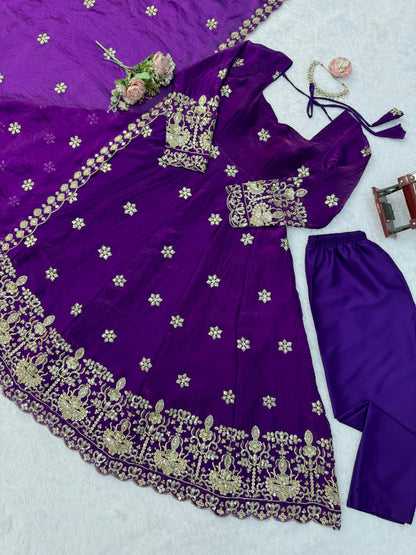 Fendy Silk Anarkali Set with Thread & Sequence Work Dupatta