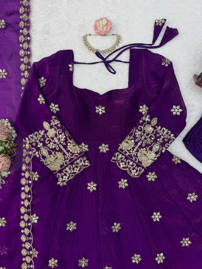 Fendy Silk Anarkali Set with Thread & Sequence Work Dupatta