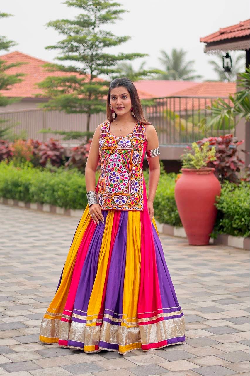 Navratri Special Pure Cotton Gamathi Work Lehenga Choli with Real Mirror Work