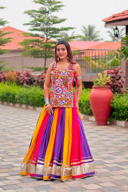 Navratri Special Pure Cotton Gamathi Work Lehenga Choli with Real Mirror Work