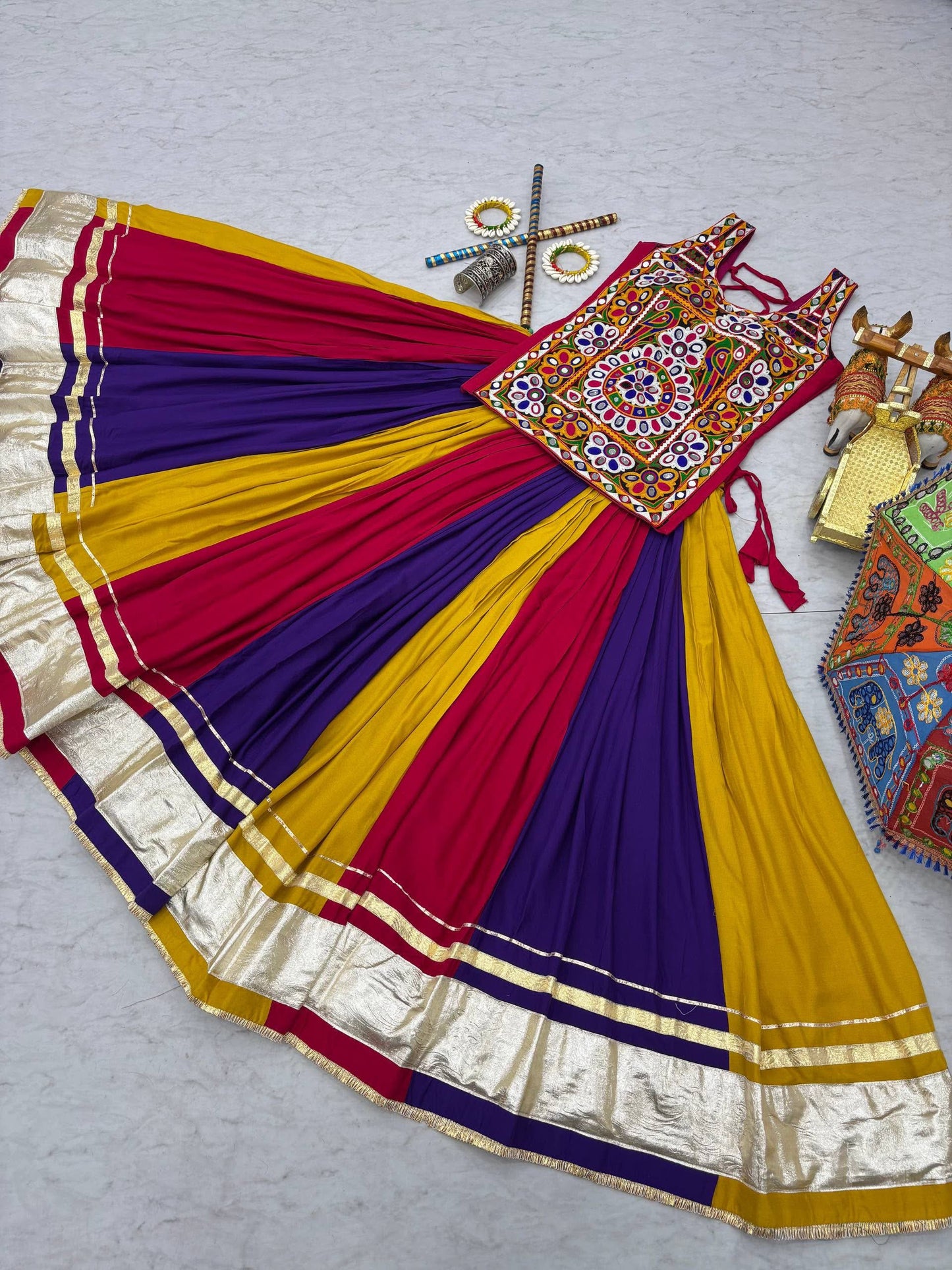 Navratri Special Pure Cotton Gamathi Work Lehenga Choli with Real Mirror Work