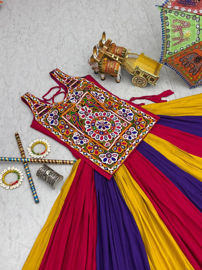 Navratri Special Pure Cotton Gamathi Work Lehenga Choli with Real Mirror Work