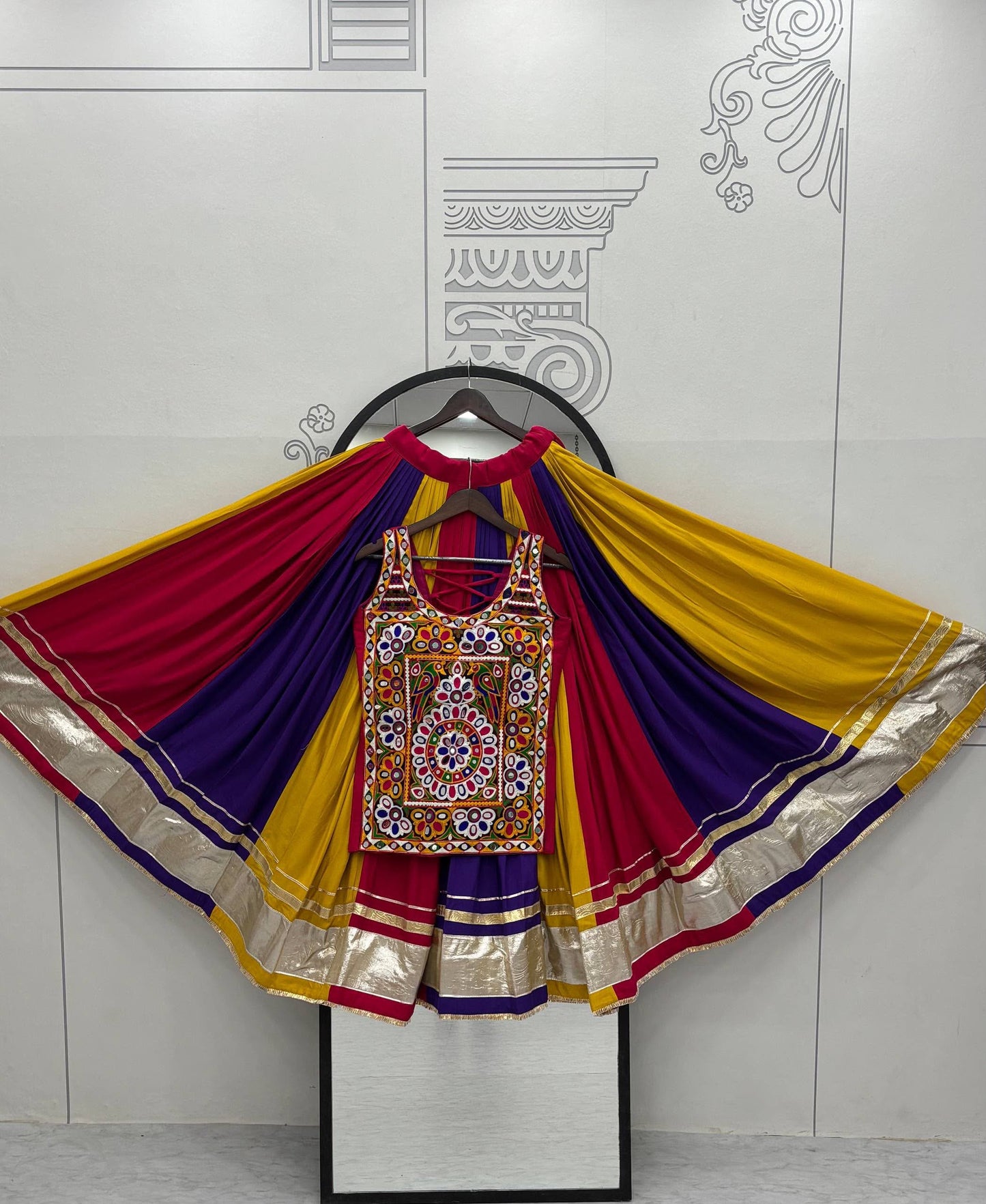 Navratri Special Pure Cotton Gamathi Work Lehenga Choli with Real Mirror Work