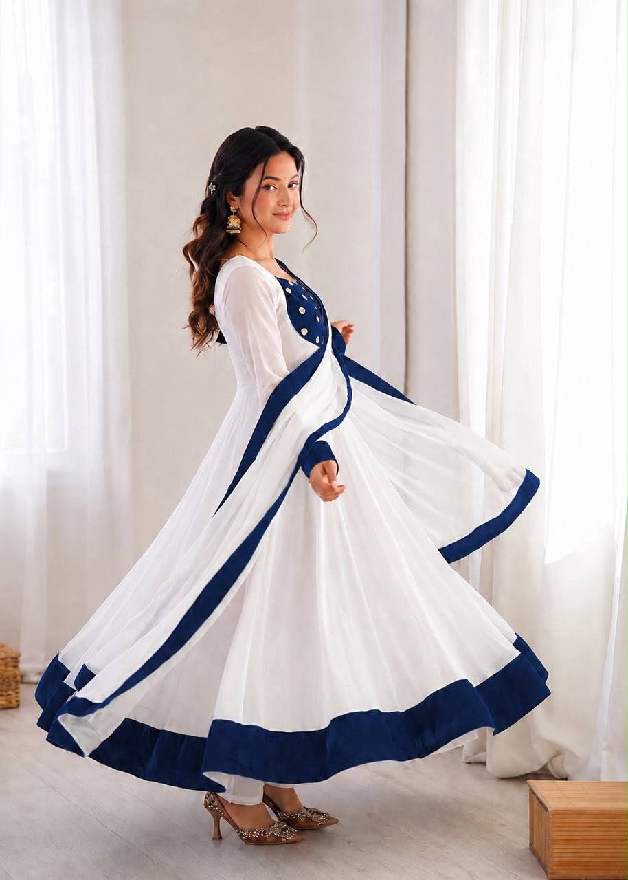 Heavy Fendy Silk Embroidered Anarkali Gown Set with Bottom & Dupatta
