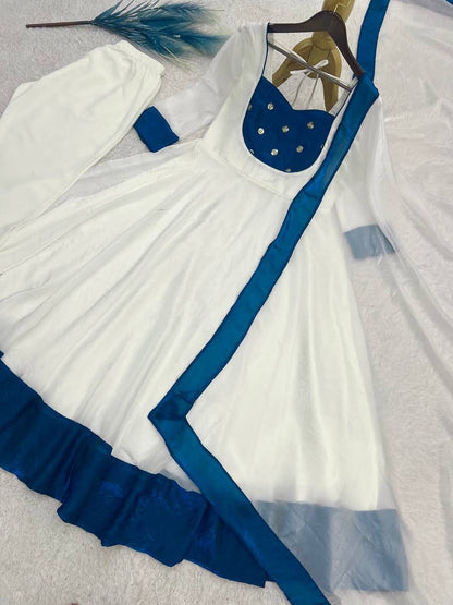 Heavy Fendy Silk Embroidered Anarkali Gown Set with Bottom & Dupatta