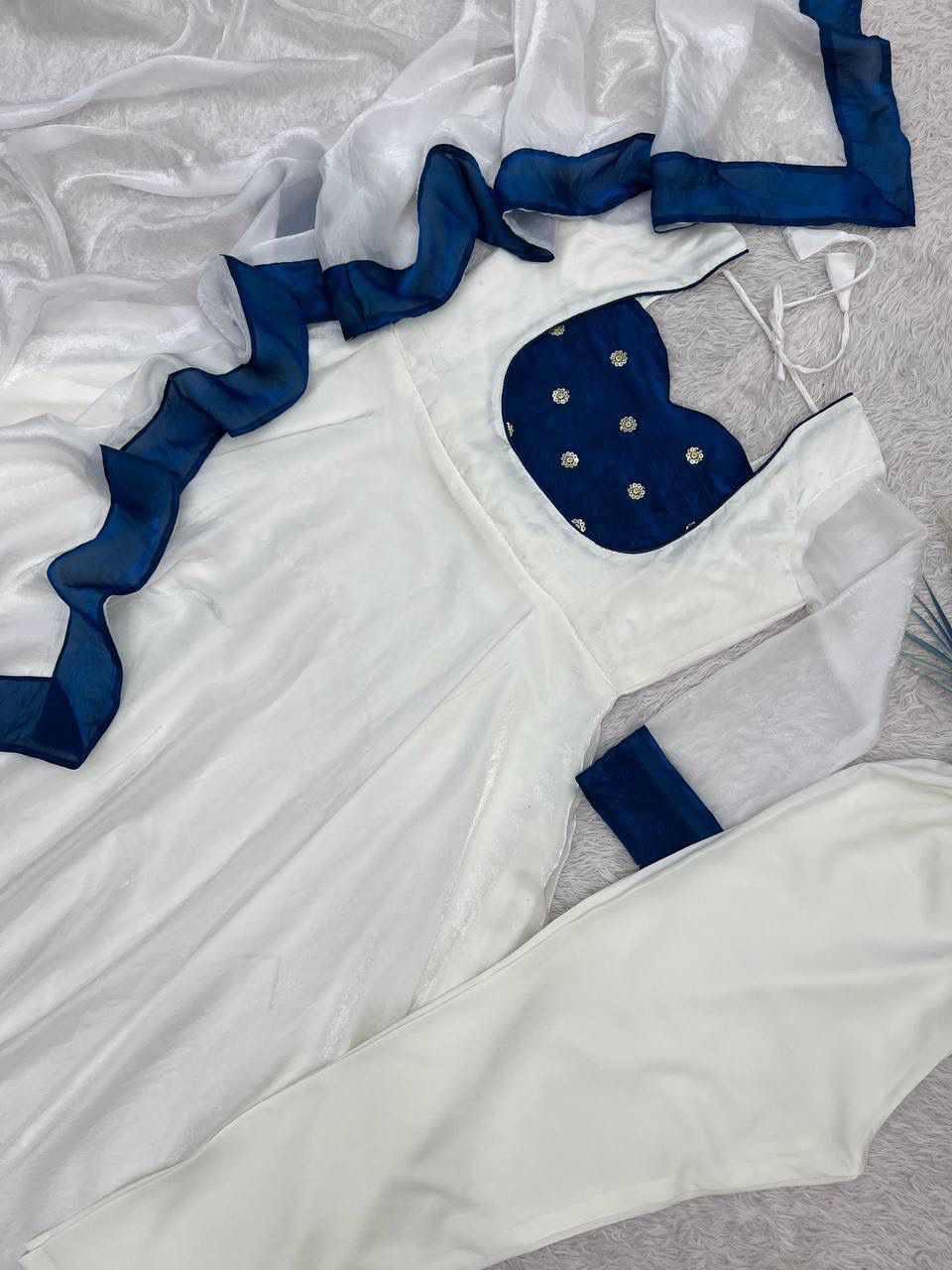 Heavy Fendy Silk Embroidered Anarkali Gown Set with Bottom & Dupatta